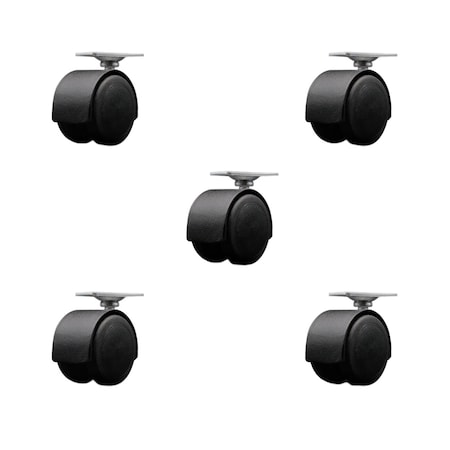 Service Caster 2'' Floor Safe Black Hooded Twin Wheel Caster Top Plate, 5PK SCC-TP02S50D-NYU-FB-TP2-5